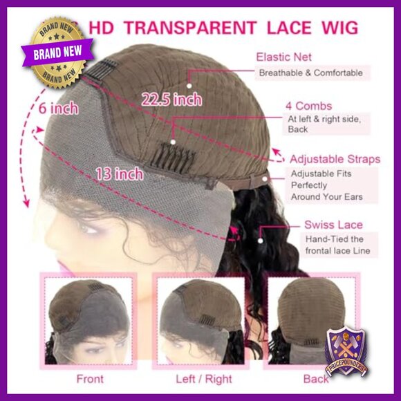 32 Inch Deep Wave Lace Front Wig Human Hair 13x6 HD Transparent Glueless main image 4